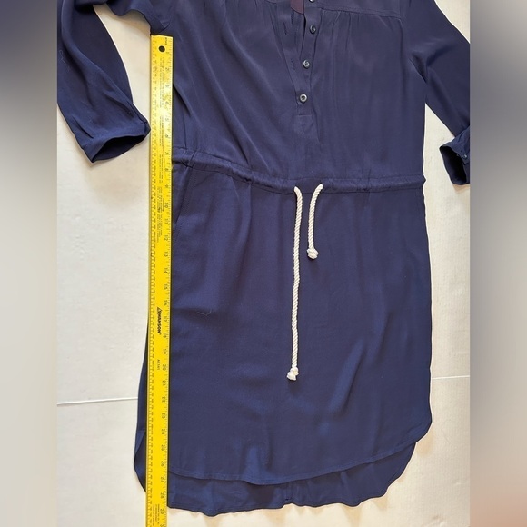 JCrew solid navy blue shift shirt dress with rope tie & elastic waist Sz-XS C19 - Picture 10 of 16